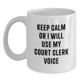 Funny Court Clerk Humor White Coffee Mug Gifts for Men or Women Court Clerk Voice - Birthday Unique Gifts from Friends or Coworkers - Main